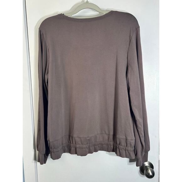 Anybody Blouses Lot of 2 Green & Taupe Crepe Stretch Knit Ruffled Hem Officecore - Picture 13 of 14